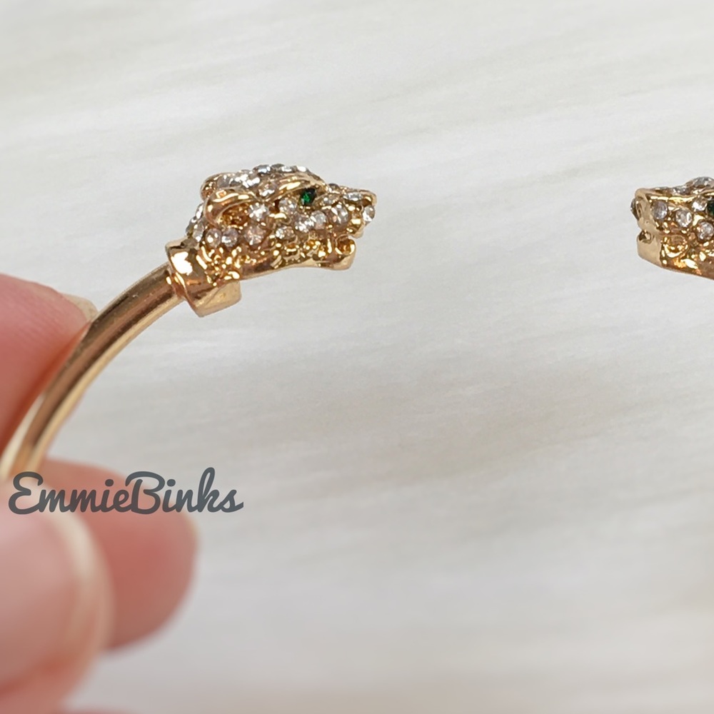 New Golden Dual Leopard Cuff Bangle Bracelet - Picture 8 of 16